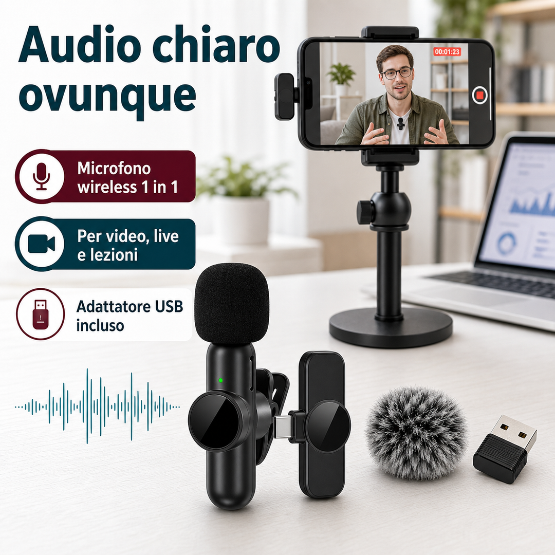 Microfono Wireless 2.4G con cancellazione del rumore - AYCS Tech