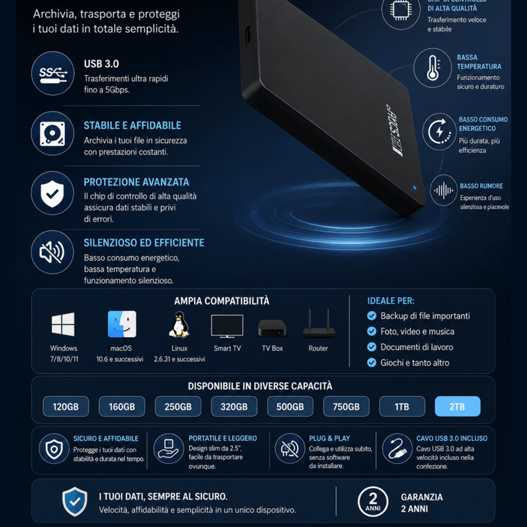 Hard Disk Esterno Portatile 2.5" USB 3.0 - 120GB a 2TB per PC Mac PS4 Xbox Plug & Play AYCS Tech Hard Disk Esterni 1ydxv1-fg hard-disk-esterno-portatile-2-5-usb-3-0-120gb-a-2tb-per-pc-mac-ps4-xbox-plug-play backup, hard disk esterno, portatile, storage, USB 3.0