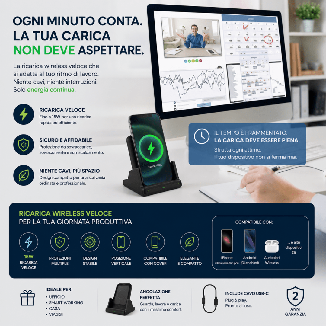 Dock verticale con caricatore wireless 15W rimovibile — AYCS Tech