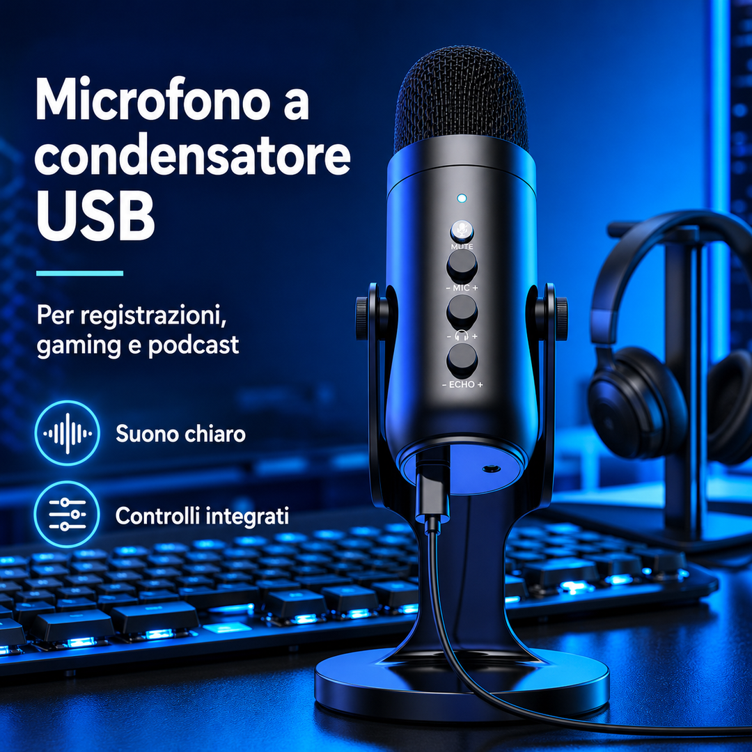 Microfono USB a Condensatore con base in metallo e adattatori inclusi - AYCS Tech