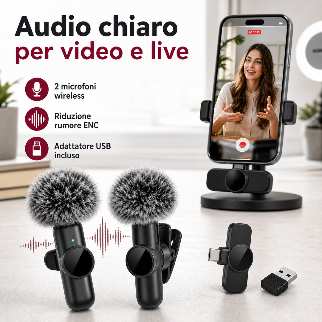 Microfono Wireless 2.4G con cancellazione del rumore - AYCS Tech