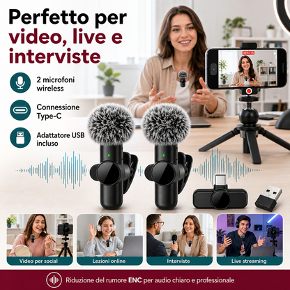 Microfono Wireless 2.4G con cancellazione del rumore - AYCS Tech