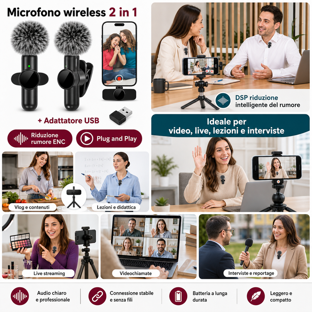 Microfono Wireless 2.4G con cancellazione del rumore - AYCS Tech