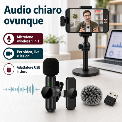 Microfono Wireless 2.4G con cancellazione del rumore - AYCS Tech
