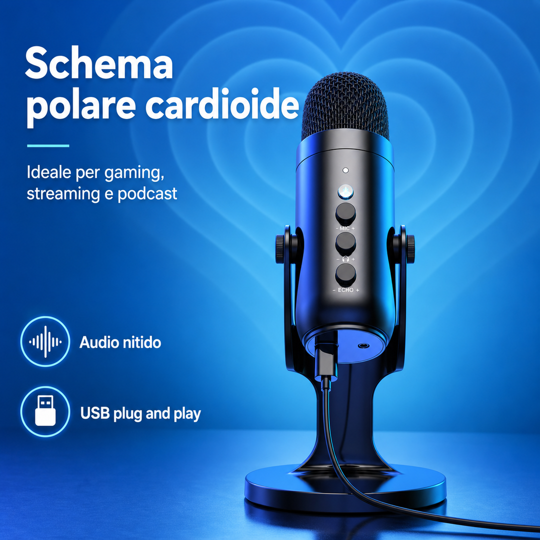 Microfono USB a Condensatore con base in metallo e adattatori inclusi - AYCS Tech