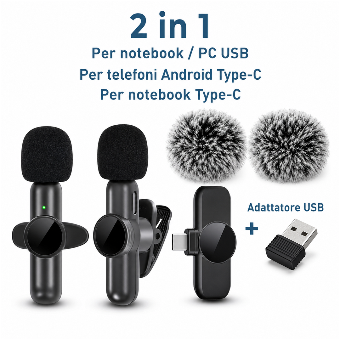 Microfono Wireless 2.4G con cancellazione del rumore - AYCS Tech