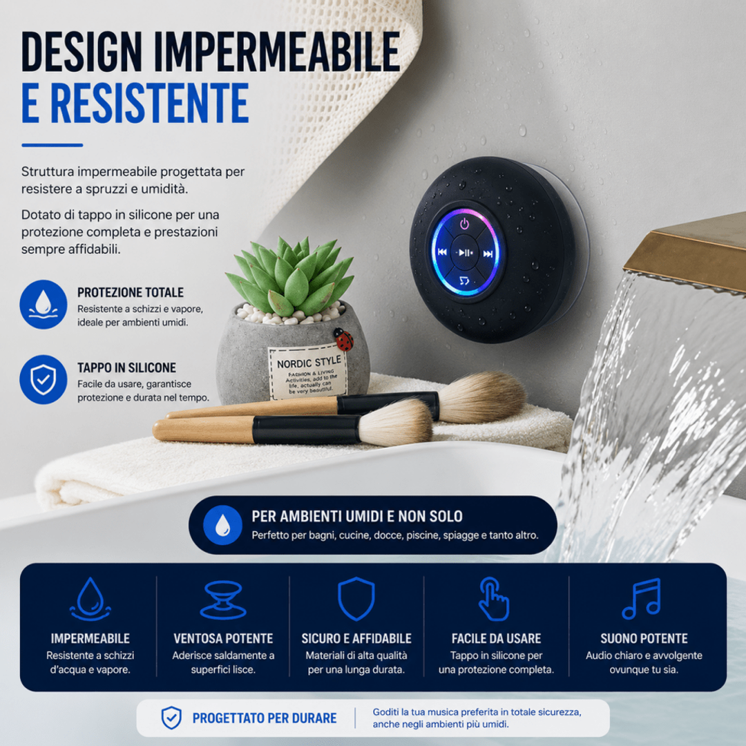 Speaker Bluetooth impermeabile IPX4 per doccia LED RGB — AYCS Tech