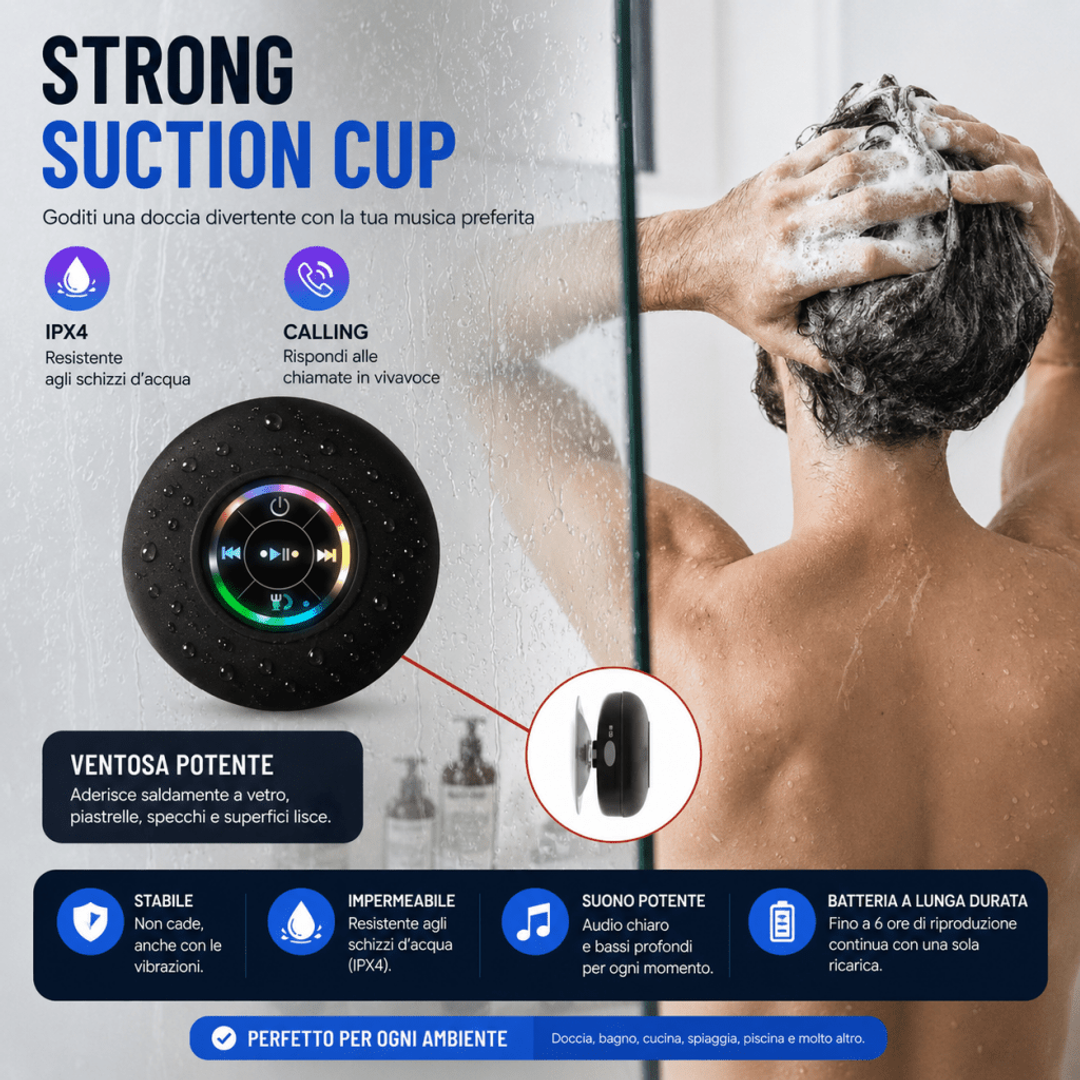 Speaker Bluetooth impermeabile IPX4 per doccia LED RGB — AYCS Tech