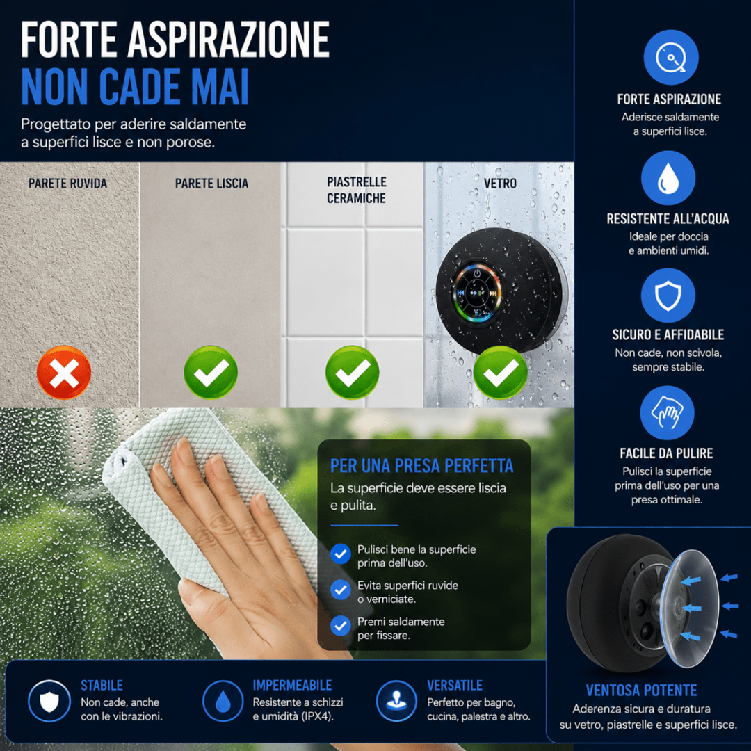 Speaker Bluetooth impermeabile IPX4 per doccia LED RGB — AYCS Tech