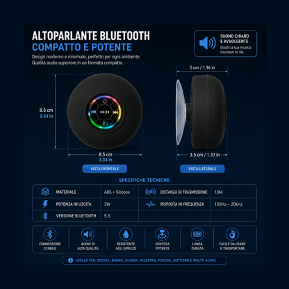 Speaker Bluetooth impermeabile IPX4 per doccia LED RGB — AYCS Tech