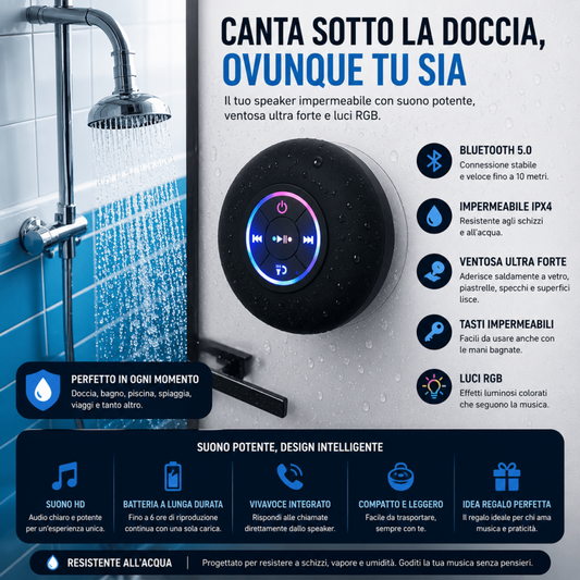 Speaker Bluetooth impermeabile IPX4 per doccia LED RGB — AYCS Tech