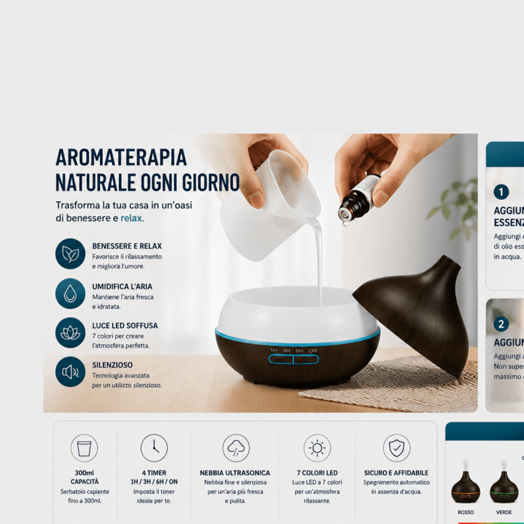 Diffusore aromi USB 550ml LED 7 colori con telecomando — AYCS Tech