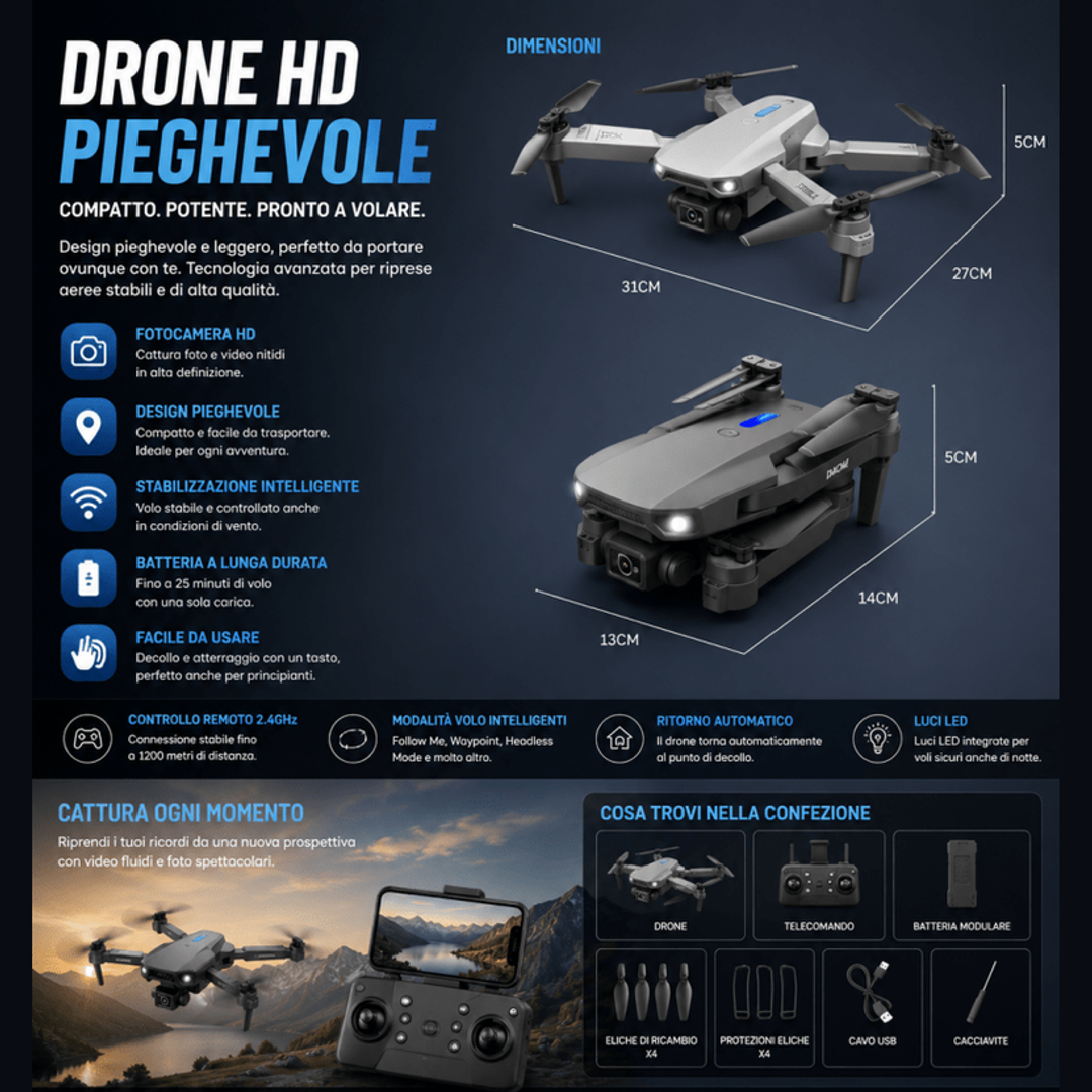 Drone 4K pieghevole con vista FPV e stabilizzatore — AYCS Tech
