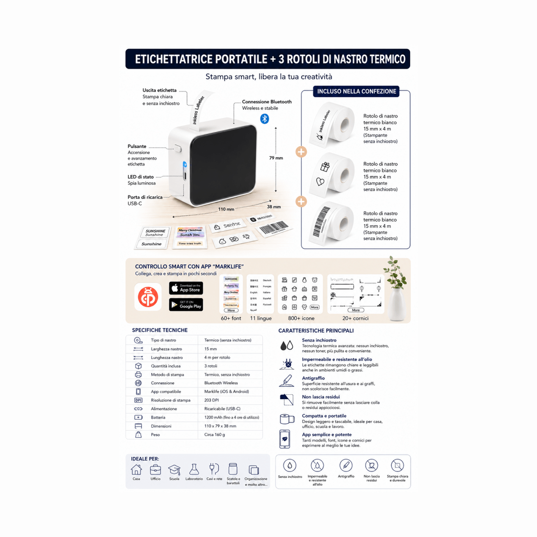 Etichettatrice termica portatile Bluetooth senza inchiostro — AYCS Tech