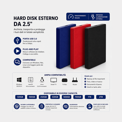 Hard Disk Esterno Portatile 2.5" USB 3.0 - 120GB a 2TB per PC Mac PS4 Xbox Plug & Play AYCS Tech Hard Disk Esterni 1ydxv1-fg hard-disk-esterno-portatile-2-5-usb-3-0-120gb-a-2tb-per-pc-mac-ps4-xbox-plug-play backup, hard disk esterno, portatile, storage, USB 3.0