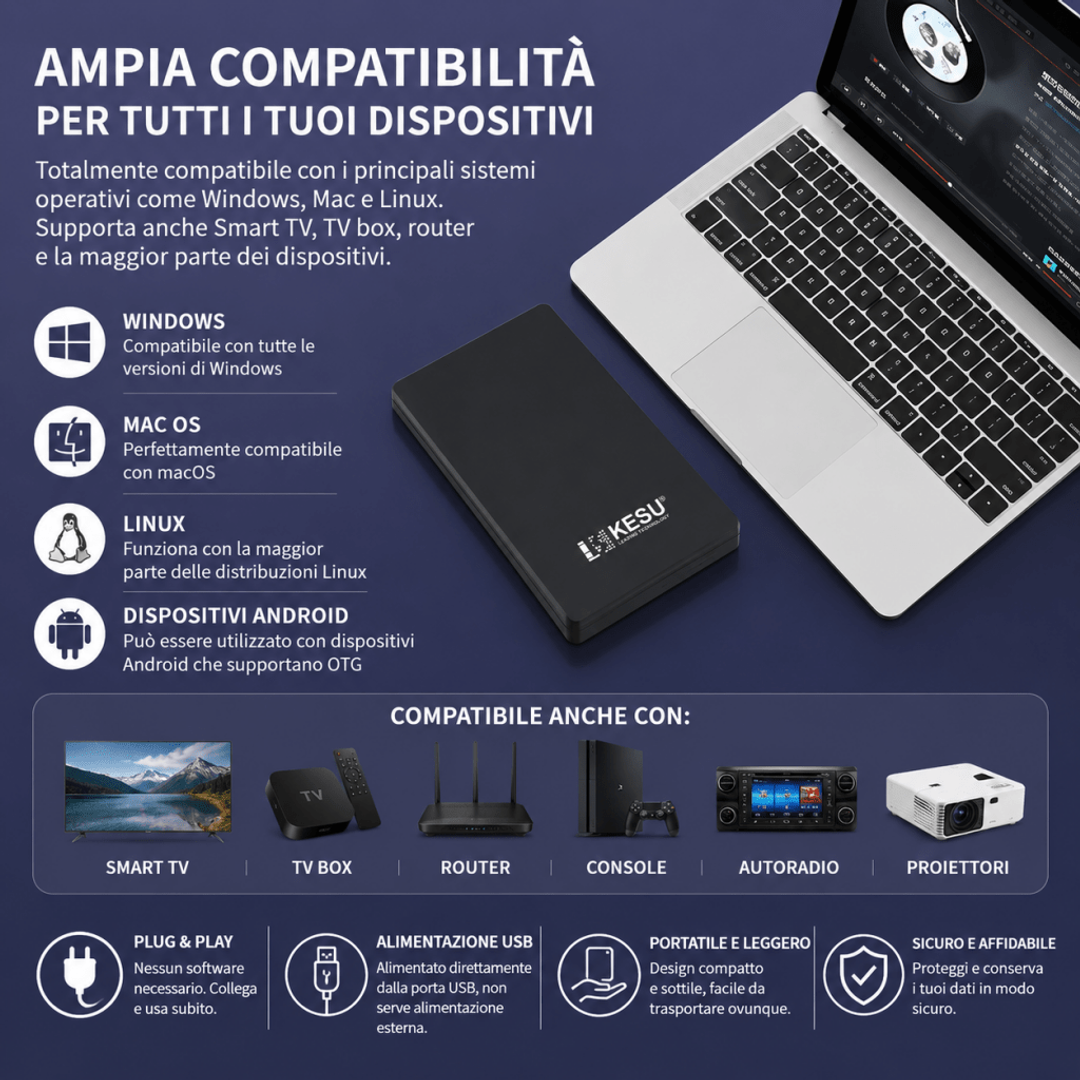Hard Disk Esterno Portatile 2.5" USB 3.0 - 120GB a 2TB per PC Mac PS4 Xbox Plug & Play AYCS Tech Hard Disk Esterni 1ydxv1-fg hard-disk-esterno-portatile-2-5-usb-3-0-120gb-a-2tb-per-pc-mac-ps4-xbox-plug-play backup, hard disk esterno, portatile, storage, USB 3.0