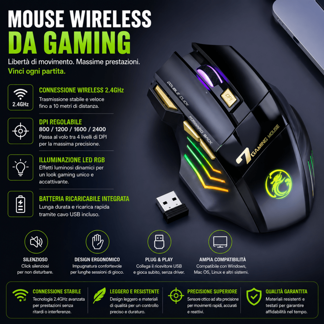 Mouse da Gioco Wireless IMICE GW-X7 - 3200 DPI RGB 7 Tasti Ricaricabile Dual Mode Silenzioso IMICE Mouse Gaming 1ydxv1-fg mouse-da-gioco-wireless-imice-gw-x7-3200-dpi-rgb-7-tasti-ricaricabile-dual-mode-silenzioso mouse gaming, RGB, ricaricabile, silenzioso, wireless