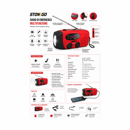 Radio di Emergenza Multifunzione 2000mAh - Solare Manovella USB Torcia LED Allarme SOS AM/FM/WB AYCS Tech Radio e Dispositivi di Emergenza 1ydxv1-fg radio-di-emergenza-multifunzione-2000mah-solare-manovella-usb-torcia-led-allarme-sos-am-fm-wb emergenza, radio, solare, survival, torcia