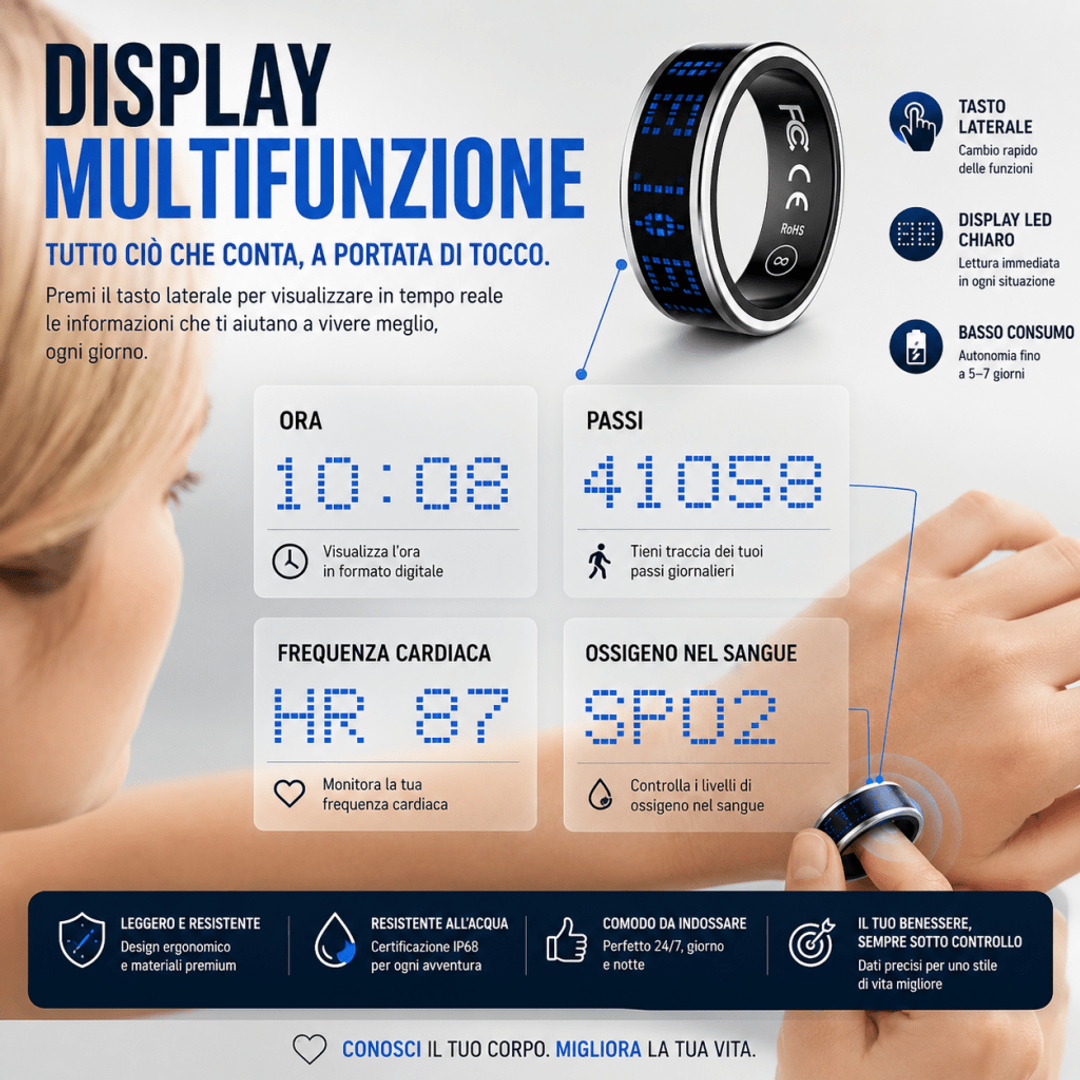 Smart ring anello intelligente 2026 frequenza cardiaca IP68 — AYCS Tech