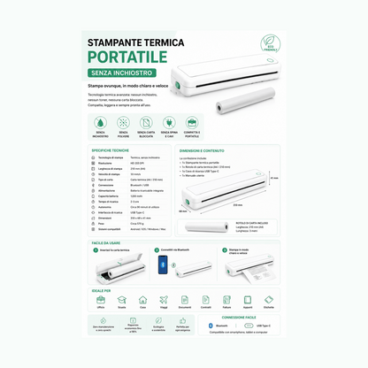 Stampante termica portatile A4 Bluetooth senza inchiostro — AYCS Tech