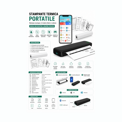 Stampante termica portatile A4 Bluetooth senza inchiostro — AYCS Tech