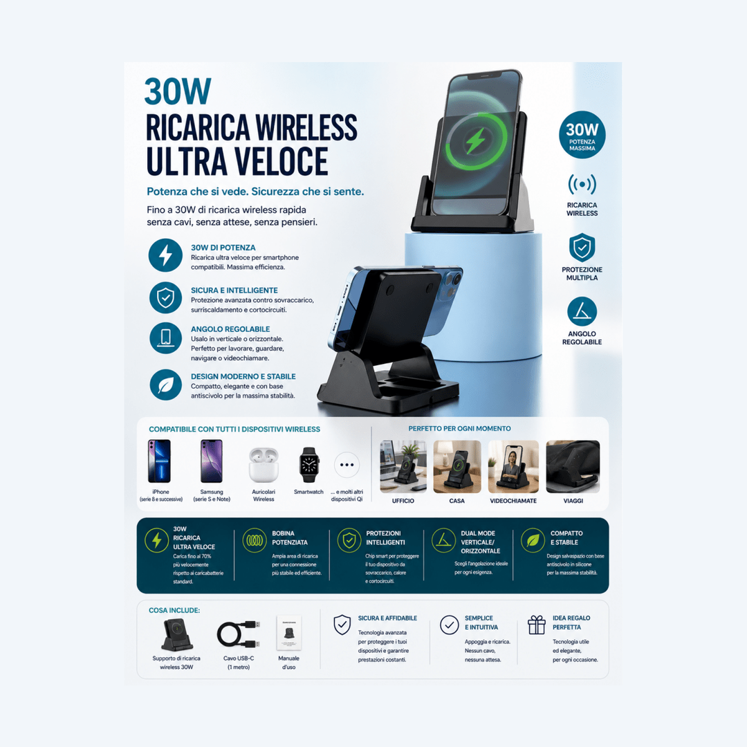 Dock verticale con caricatore wireless 15W rimovibile — AYCS Tech