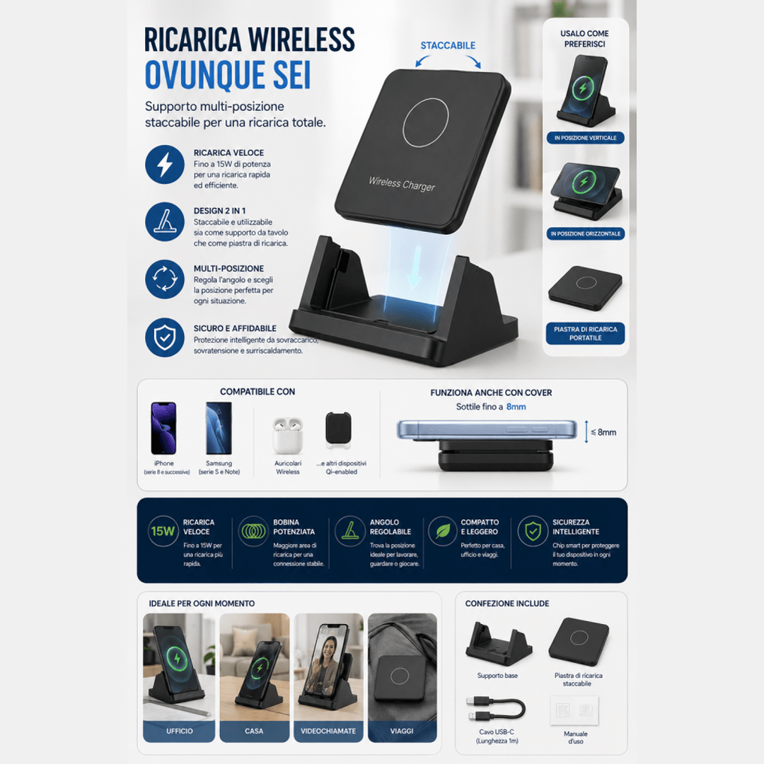 Dock verticale con caricatore wireless 15W rimovibile — AYCS Tech