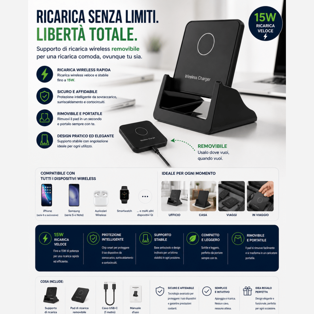Dock verticale con caricatore wireless 15W rimovibile — AYCS Tech