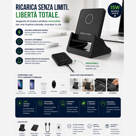 Dock verticale con caricatore wireless 15W rimovibile — AYCS Tech