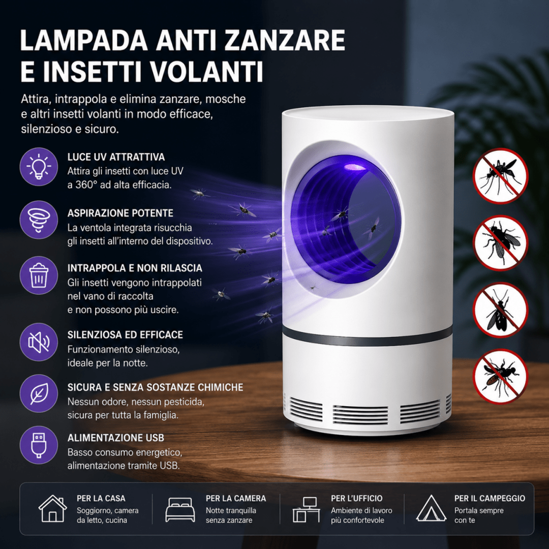 Trappola zanzare elettrica UV LED silenziosa USB — AYCS Tech