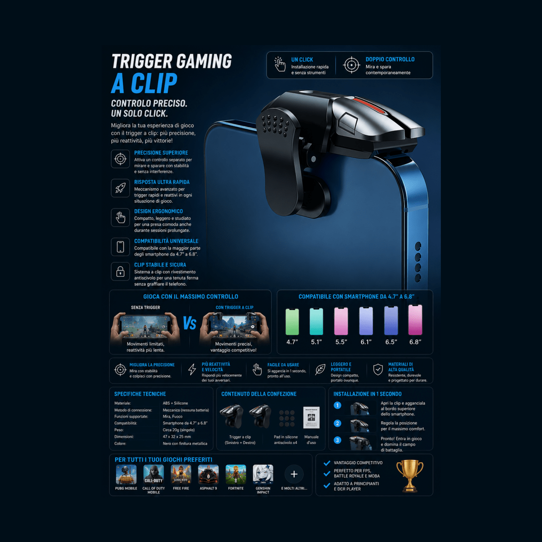 Controller gaming mobile con trigger e joystick di precisione — AYCS Tech
